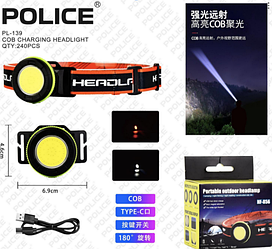 Ліхтар налобний PL-139, COB, (Червоний + Білий) Li-on 18650, ЗП Type-C