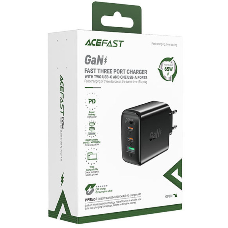СЗУ Acefast A41 PD65W GaN (2*USB-C+USB-A) FIL - фото 5 - id-p2093530102