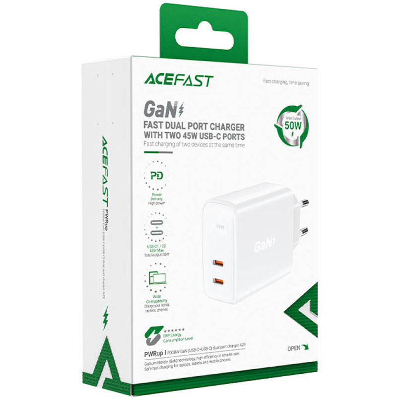 СЗУ Acefast A29 PD50W GaN (USB-C+USB-C) dual port FIL - фото 3 - id-p2093530104