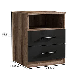 Приліжкова тумба з полицею і ящиками Jawa 45.1 см дуб темний і чорний глянець в темних кольорах