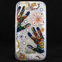 Чохол-накладка для HTC Desire 616, "Hands with flowers", зі стразами, силіконовий /case/кейс /штс