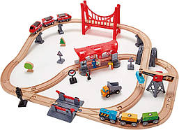 Іграшкова дерев'яна залізниця  Busy City Train Rail Set 51 ел. Hape E3730