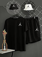 Шорти чорні Jordan білий лого + футболка чорна Jordan + панама Jordan (панама чорна або біла)