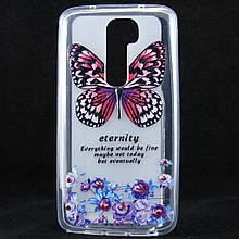 Чохол-накладка для LG G2 D802, LG G2 LS980, "Butterfly with flowers", зі стразами, силіконовий /case/кейс /лш