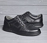 Кожаные черные мужские прошитые туфли на шнурках ТМ Bumer!!!