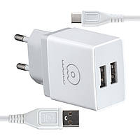 Сетевое зарядное устройство WUW T23 charger(EU) with Type-C cable 2USB 2.1A White