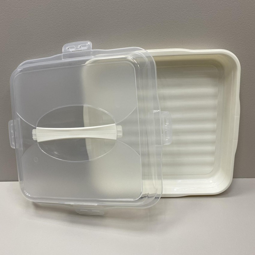 Тортівниця 35 х 35 х 10 см квадратна біла троянда Dunya Plastik 30308, фото 1