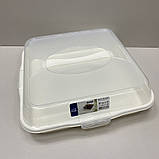 Тортівниця 35 х 35 х 10 см квадратна біла троянда Dunya Plastik 30308, фото 2