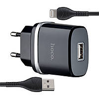 Сетевое зарядное устройство Hoco N1 Ardent single port charger set(for iP)(EU) Black