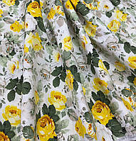 Бязь ранфорс люкс 240 см троянди жовті сірі для постільної білизни, халатів, підкладки