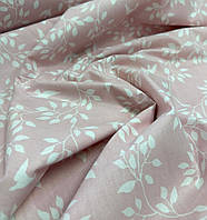 Бязь ранфорс люкс 240 см листики нежно розовый для постельного белья, халатов, подкладки