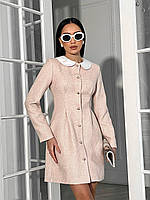 Элегантное женское мини платье Miu на пуговицах с белым воротником твид Smdi8914