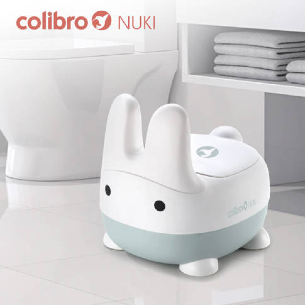 Дитячий горщик Зайчик Colibro Nuki Cloud білий/ментол з кришкою, фото 1