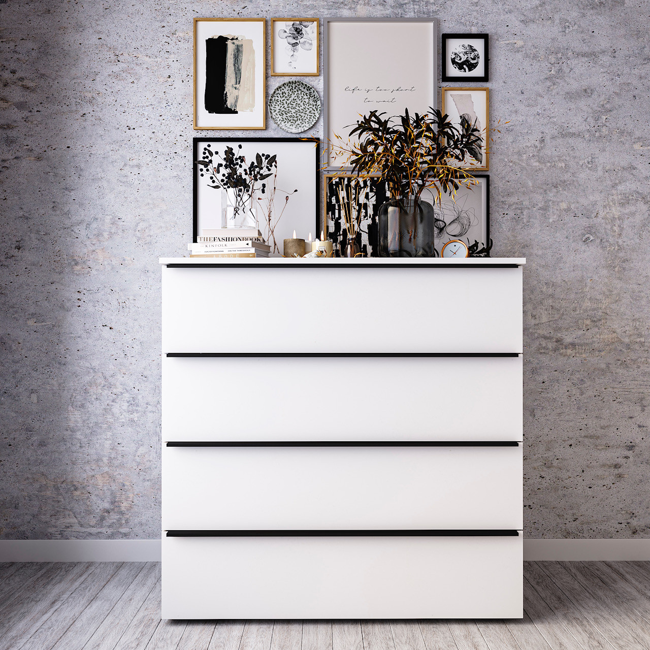 Комод 4 ящики сучасний з фасадами без ручок із ДСП Прямокутний комод для речей у спальню чи вітальню, фото 1