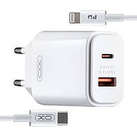 Сетевое зарядное устройство XO L90A EU PD20W+QC18W Fast charging with light with Lightning cable (NB113) White