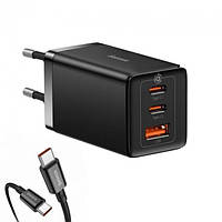 СЗУ Baseus GaN5 Pro Fast Charger 2C+U 65W EU Black with fast charging Cable Type-C to Type-C 100W