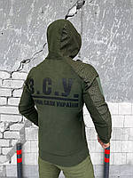 Тактическая флисовая кофта олива с надписью ЗСУ Соты army, Военная флиска олива с капюшоном XL