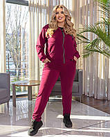 Жіночий весняний спортивний костюм велюровий із худі на блискавці великі розміри 48-58