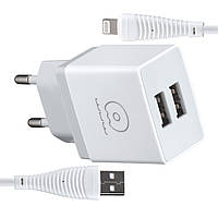 МЗП WUW T18B charger ( EU ) with lightning cable 2USB 2.1A White