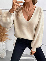 Женский кокетливый свитер, 42-44, 46-48, бежевый, черный, ангора вязкая.