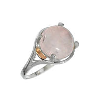 Серебряное кольцо Ирис с золотыми вставками и Розовым Кварцем 061к-10