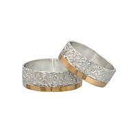 Серебряные обручальные кольца с золотыми пластинами "Цветы в тебе" 073к