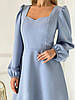 Блакитна жіноча витончена ошатна приталена сукня з костюмної тканини довжини міді, фото 3