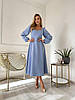 Блакитна жіноча витончена ошатна приталена сукня з костюмної тканини довжини міді, фото 6
