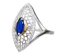 Серебряное кольцо Адель с золотой вставкой и синим Фианитом 088к-13