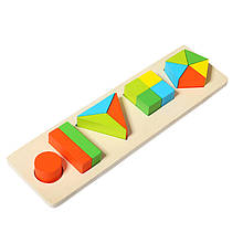 Дитяча розвивальна іграшка ZW-9988 дошка-вкладиш дерев'яні барвисті фігурки 15 елементів