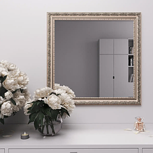 Квадратне дзеркало в передпокій 70х70 с патиною срібла стильне, навісне дзеркало бежеве для офісу красиве