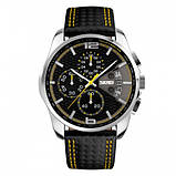 Класичний чоловічий кварцевий наручний годинник з хронографом Skmei 9106 Silver-Black-Yellow, фото 4