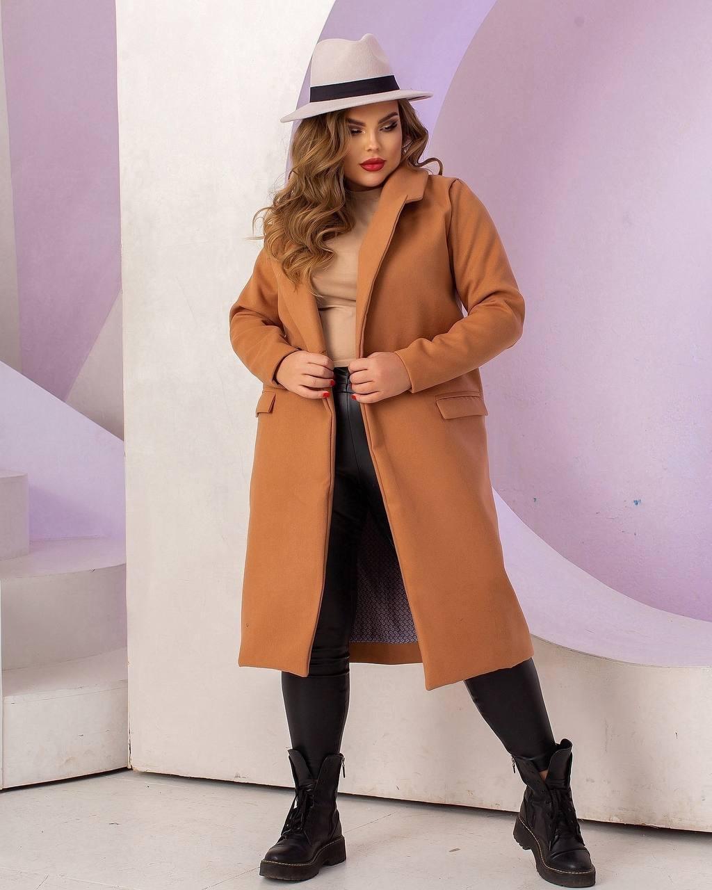 Жіноче демісезонне кашемірове пальто мідідовжина на ґудзиках 42-56 розмір