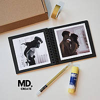 Набор DIY MINI | Альбом с черными листами 11,5×12,5 | Черный фотоальбом маленький для записей + ручка, клей