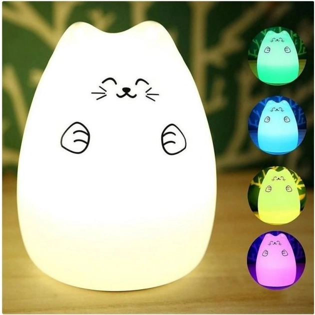 Дитячий силіконовий нічник Милий Кошеня, 7 кольорів LED, фото 1