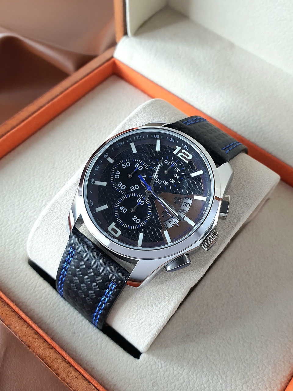 Класичний чоловічий кварцевий наручний годинник з хронографом Skmei 9106 Silver-Black-Blue