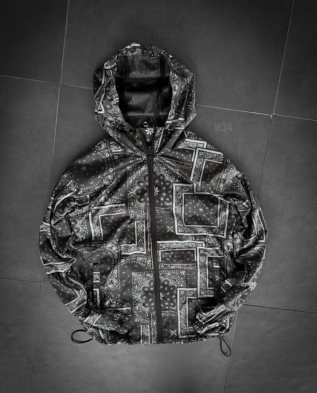 Вітровка куртка чоловіча весна-осінь чорна з принтом з капюшоном Buch, фото 1