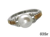 Серебреное кольцо Тайный мир с золотыми вставками и Натуральным Речным Жемчугом 035к