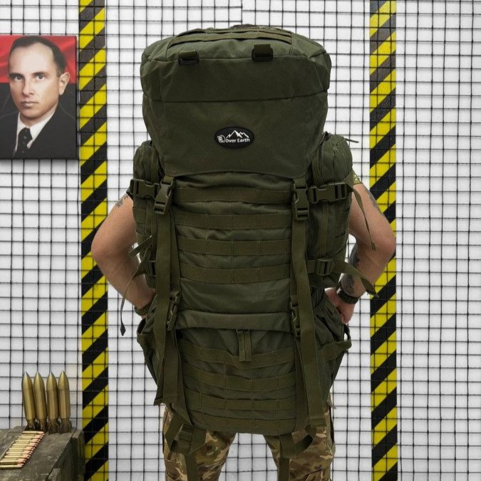Тактичний рюкзак 100 л "Over Earth" олива із системою AIRMAT військовий рамний рюкзак із металевим каркасом ukr