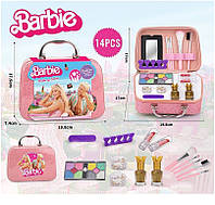 Косметика детская, набор косметики Barbie, 14 элементов, кисточки, набор для маникюра, тени, помады, в