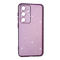 Чехол силиконовый Clear Shine для Samsung Galaxy S24 с блестками фиолетовый