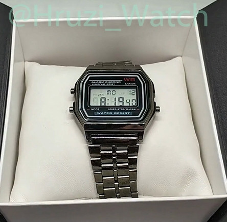 Наручний чоловічий електронний годинник Casio Retro темно-срібного кольору F-91W (100621)