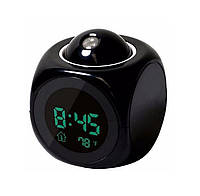 Часы будильник с проектором времени и термометром 2028, black