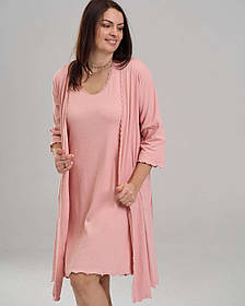 Комплект сорочка та халат для вагітних та годуючих Nicoletta Рубчик розмір S (42-44) Рожевий