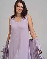 Комплект сорочка и халат для беременных и кормящих Nicoletta Рубчик размер S (42-44) Фиолетовый
