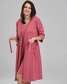 Комплект сорочка та халат для вагітних та годуючих Nicoletta Рубчик розмір S (42-44) Бордовий