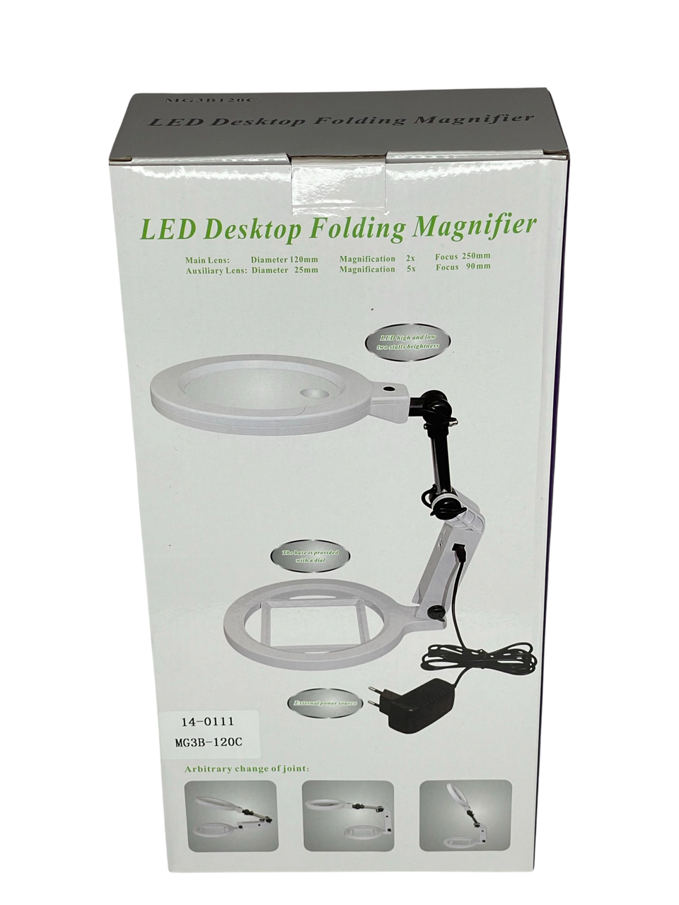 Лупа настольная складная Magnifier MG3B-120C LED, 2X 120мм + 5X 22мм, DC-5V 1A - фото 7 - id-p2083960729