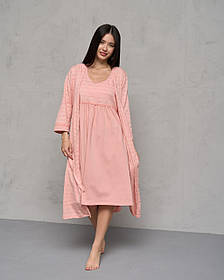 Комплект сорочка та халат для вагітних та годуючих Nicoletta Смужка з мереживом розмір S (42-44) Рожевий