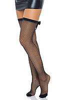 Чулки-сетка со швом сзади Leg Avenue Bow back seam thigh highs One size Black, атласный бант FIL