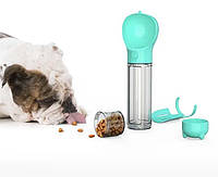 Портативна поїлка для собак / котів дорожня пляшка з пакетом , лопаткою та кормом 500 мл ( Бірюзовий )